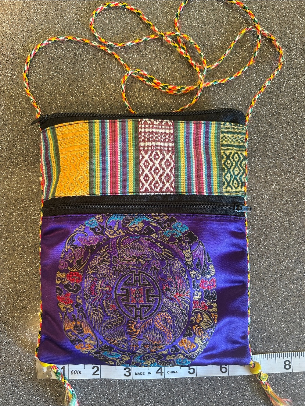 Handcrafted Multicolor Women’s Crossbody Bag - Purple Accent